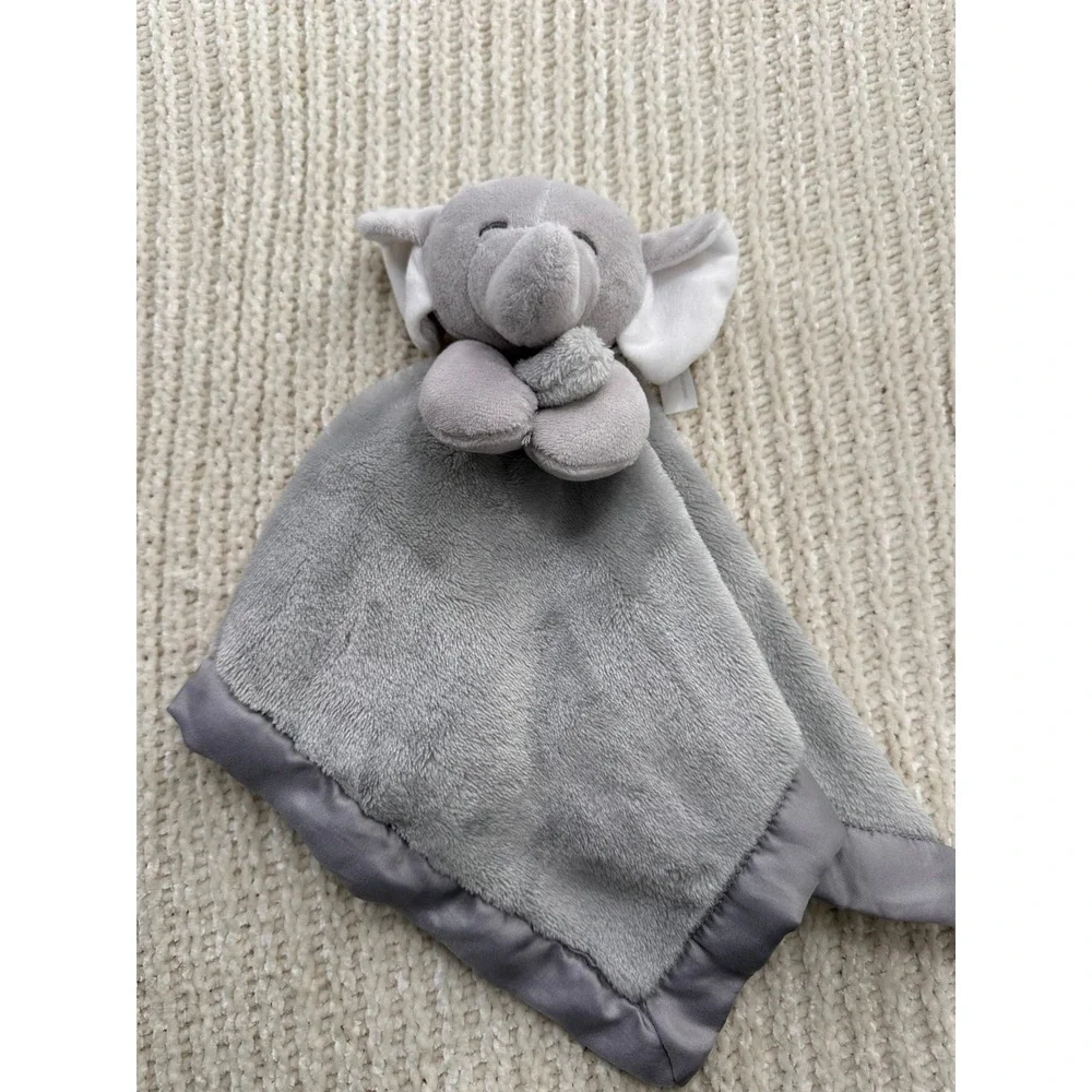 Carters Elephant Security Blanket Gray Plush Satin Trim Lovey Baby Snuggle 14x14